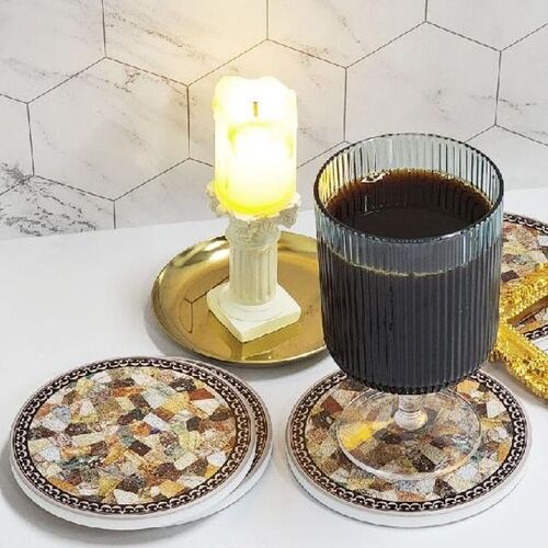 원형 세라믹 컵받침 티 커피 코스터 세트 유리조각