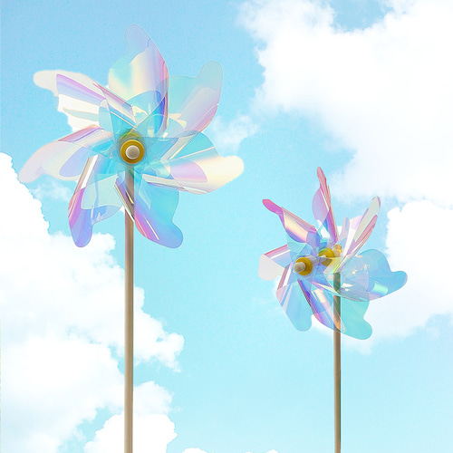 홀로그램 투명 바람개비 2p세트(56cm)행사용 팔랑개비