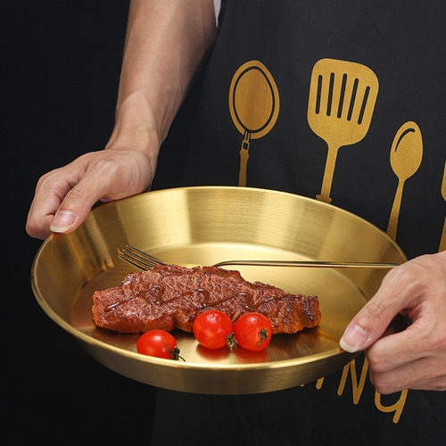 홈인쿡 원형 스텐 접시 2p세트(26cm) (골드) 반찬그릇
