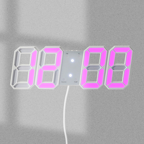스마트 LED 리모컨 디지털 벽시계(화이트+핑크)무소음